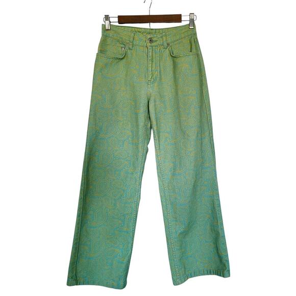 The Ragged Priest Straight Leg Denim Green & Yellow Paisley Size 26 - Picture 3 of 9